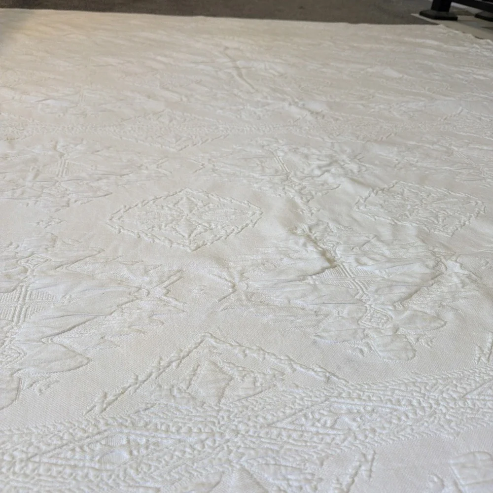 Ralph Lauren Textured 100% Cotton White Coverlet Geometric Diamond Pattern Full